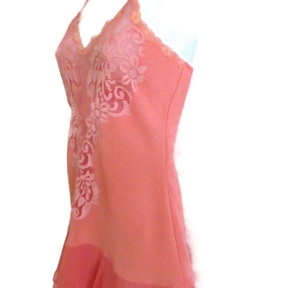 Vintage Victorias Secret Lingerie Chemise Cami Ruffle Sheer Peach Lace S - Picture 2 of 8